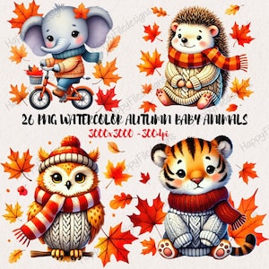 Watercolor autumn animal clipart, Fall clipart, woodland animal, happy fall clipart, baby animal clipart, Autumn woodland, gifts for autumn