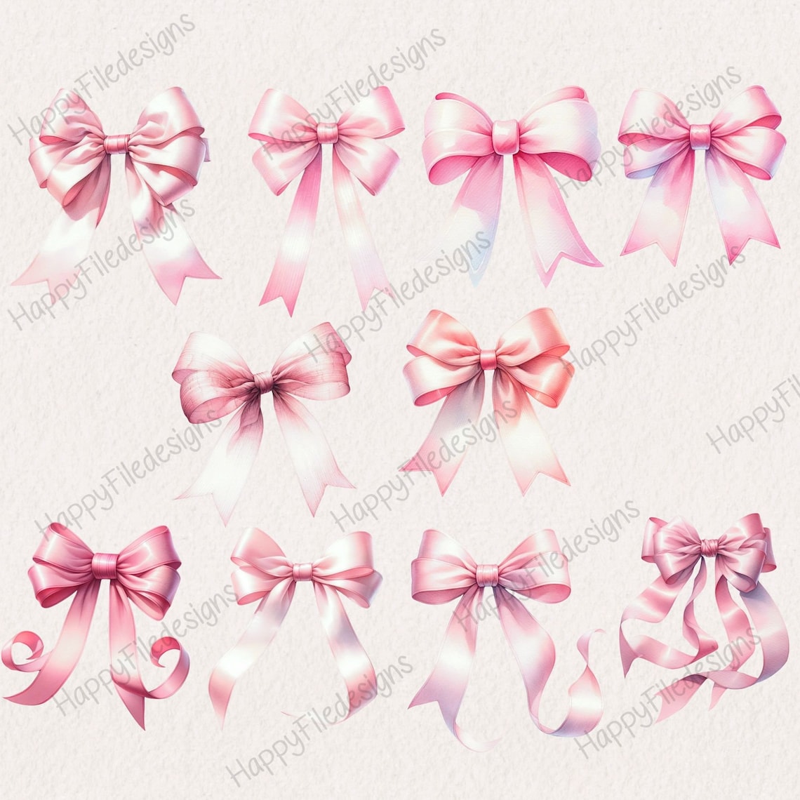 Watercolor Pink Bows Clipart: Coquette PNG Set (digital Download) - Etsy