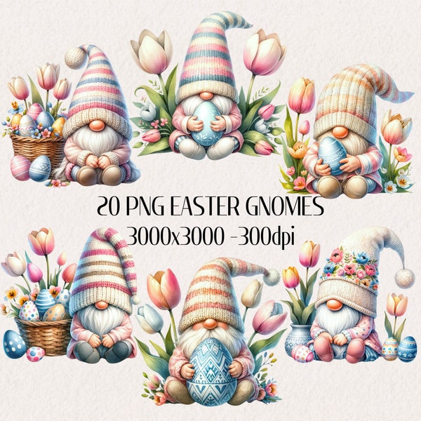 Watercolor Easter Egg Gnome, Garden clipart, Spring gnome png graphics, Watercolor easter farm, garden gnome clipart,Transparent background