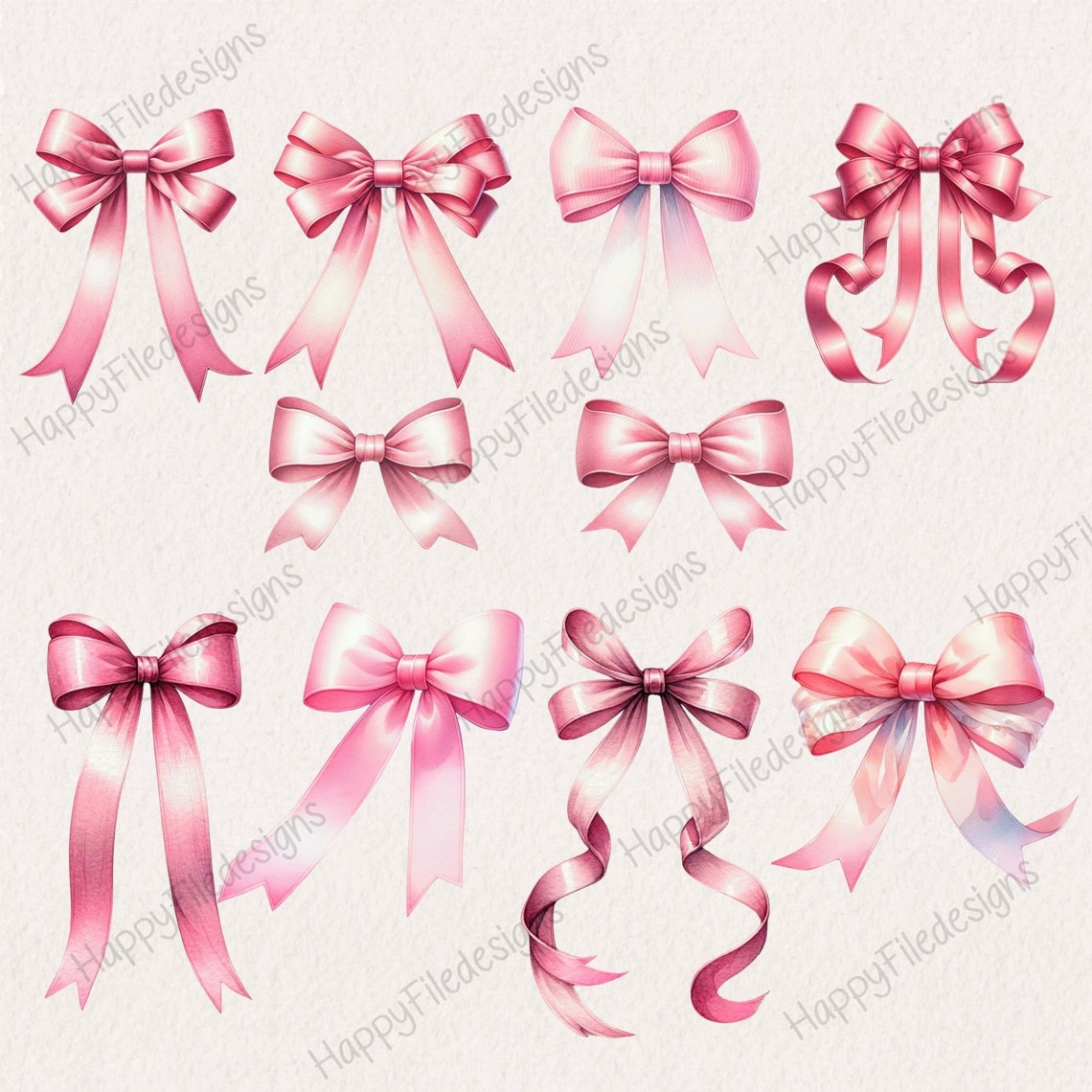 Watercolor Pink Bows Clipart: Coquette PNG Set (digital Download) - Etsy