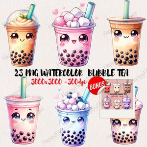 Bubble Tea Kawaii Clipart-Set, süße Bubble Tea Clip Art, Boba Tea Cliparts, Boba Tea Clipart Bundle, Bubble Tea png, Getränke Clipart