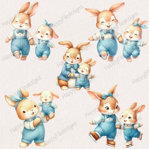 Watercolor Dad Bunny and Baby Clipart, Cute Bunny Clipart, Family ...