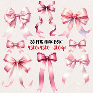 Watercolor Pink Bows Clipart, Coquette Pink Bows, Pink Wedding Bow PNG, Girly clipart, Baby Girl Nursery Art, Pastel Ribbon Bow, Bow PNG