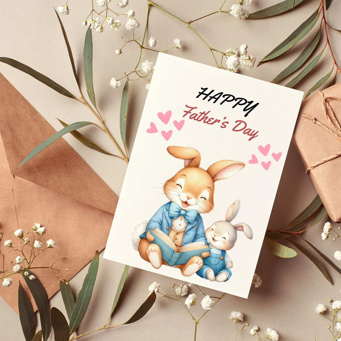 Watercolor Dad Bunny and Baby Clipart, Cute Bunny Clipart, Family ...