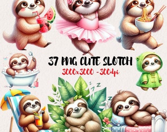 Cute and Adorable Sloth Clipart ,Watercolor Sloth Clipart - Cute Nursery Decor, Printable Sloth Illustration,  Party Invitation Design
