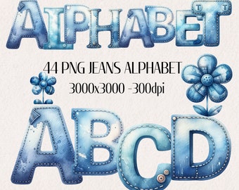 Aquarell Denim Alphabet Clipart (PNG-Dateien)