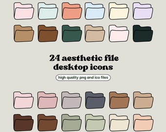 May include: Set of 24 aesthetic file folder icons in various pastel and earthy colors. The icons are in a simple, minimalist style with black outlines.  High quality PNG and ICO files.