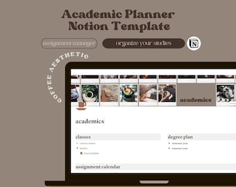 Planificador de estudiantes de plantilla de nociones, Planificador académico digital, Seguimiento de asignaciones de tareas para el TDAH, Calendario de planificación universitaria, Estética del café