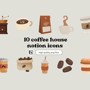 Notion Icons Coffee Aesthetic Notion Templates PNG Files Digital Planner Stickers Organize Notion Pages Goodnotes Sticker Pack Download