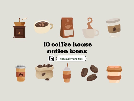 Notion Icons Coffee Aesthetic Notion Templates PNG Files Digital Planner Stickers Organize Notion Pages Goodnotes Sticker Pack Download