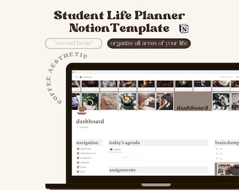 Notion Template Student Planner, All in One Notion Academic Dashboard, ADHS Aufgaben Tracker, College Planner, Kaffee Ästhetischer Planner