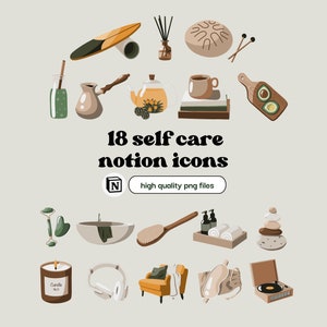 Self Care Notion Icons Wellness Notion Templates PNG Files Digital Planner Stickers Organize Notion Pages Goodnotes Sticker Download