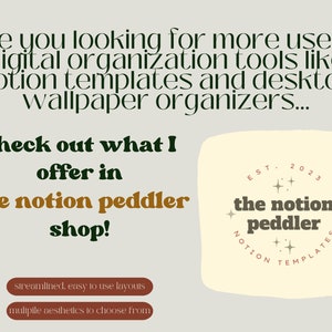 May include: A digital illustration of a shop logo for "The Notion Peddler" with the text "EST. 2023" and "NOTION TEMPLATES" in a circle with a beige background and brown text. The text "The Notion Peddler" is in a larger font size than the other text. The logo is surrounded by a white border.