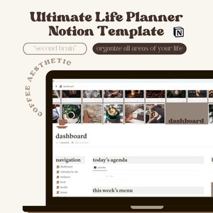 Notion Template Life Planner, All in One Notion Calendar Dashboard, ADHD Digital Planner, Personal Second Brain, Coffee Aesthetic Planner