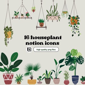 Notion Icons Houseplant Jungle Aesthetic Notion Templates PNG Files Digital Planner Stickers Organize Notion Page Goodnotes Sticker Download