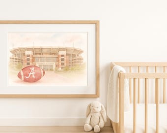 Alabama Football Stadium Watercolor Print | Digital Download | Baby Nursery Wall Art | University of Alabama Art