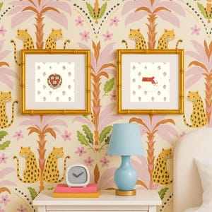 Harvard University Watercolor Art Print Set – Harvard Logo & Massachusetts State Outline in Rose Floral Background