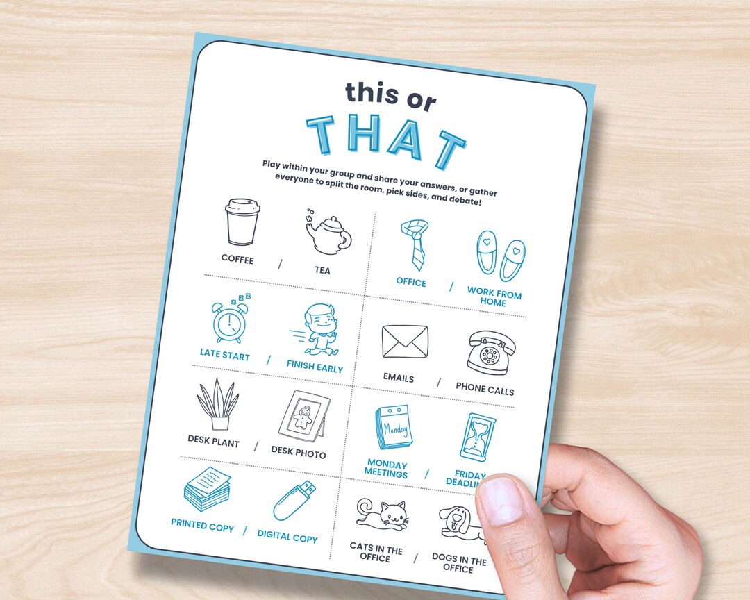 Office Party Icebreaker Printable Game This or That Team Building ...
