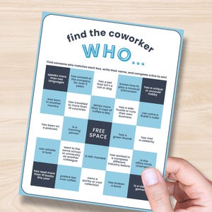 Encuentra a alguien que te ayude a crear un bingo imprimible para compañeros de trabajo, juego para romper el hielo en la oficina, bingo humano, actividad divertida de trabajo en equipo, conexión del personal, evento de RR. HH., descarga.