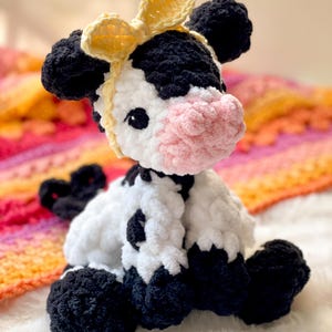 Crocheted Cow Lovey: Itty Charlie Calf Snuggler with Yellow Headband