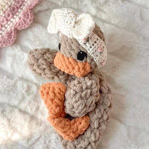 MADE TO ORDER Crochet Baby Duck: Della Duck with Rosebud Headband