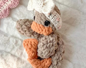 MADE TO ORDER Crochet Baby Duck: Della Duck with Rosebud Headband