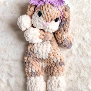 Crochet Bunny Lovey: Baby Snuggler with Violet Headband Bow