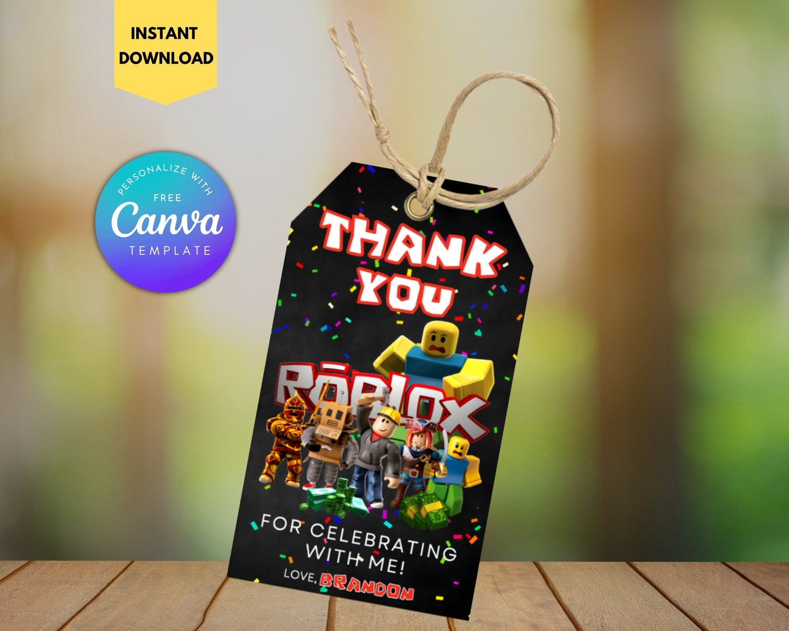 Editable Roblox Thank You Tag Printable Roblox Birthday Favor Tag ...