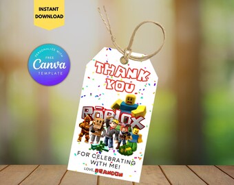 Editable Roblox Thank You Tag Printable Roblox Birthday Favor Tag ...