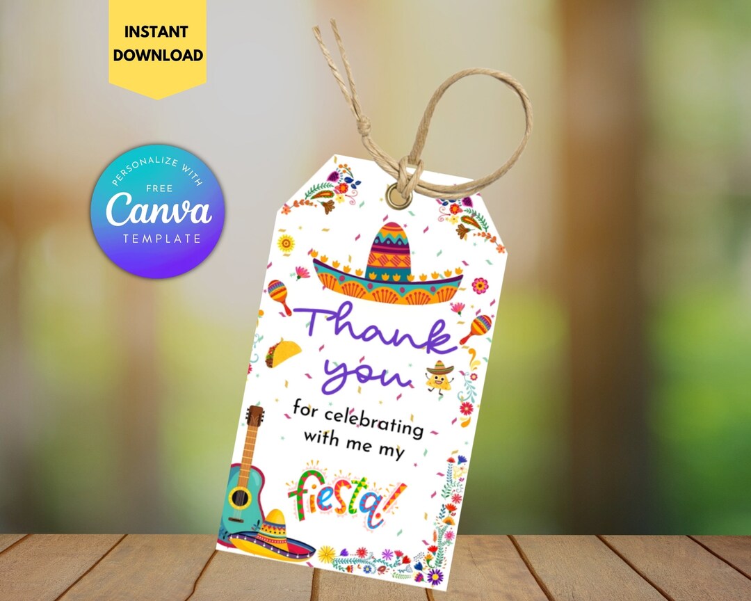 Editable Mexican Fiesta Thank You Tag Printable Fiesta Birthday Favor ...