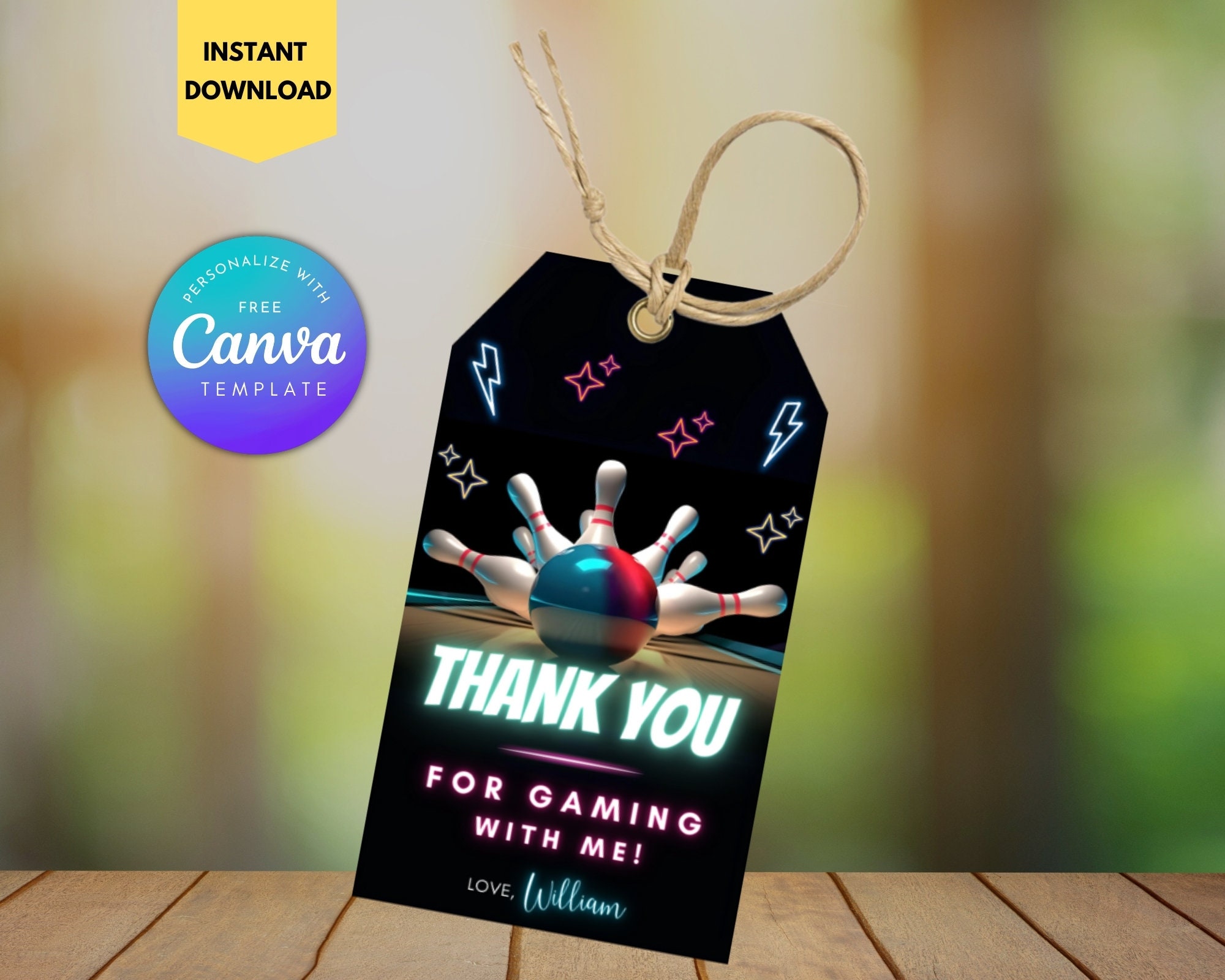 Editable Bowling Thank You Tag Printable Bowling Birthday Favor Tag Bowling Gift Tag Bowling ...