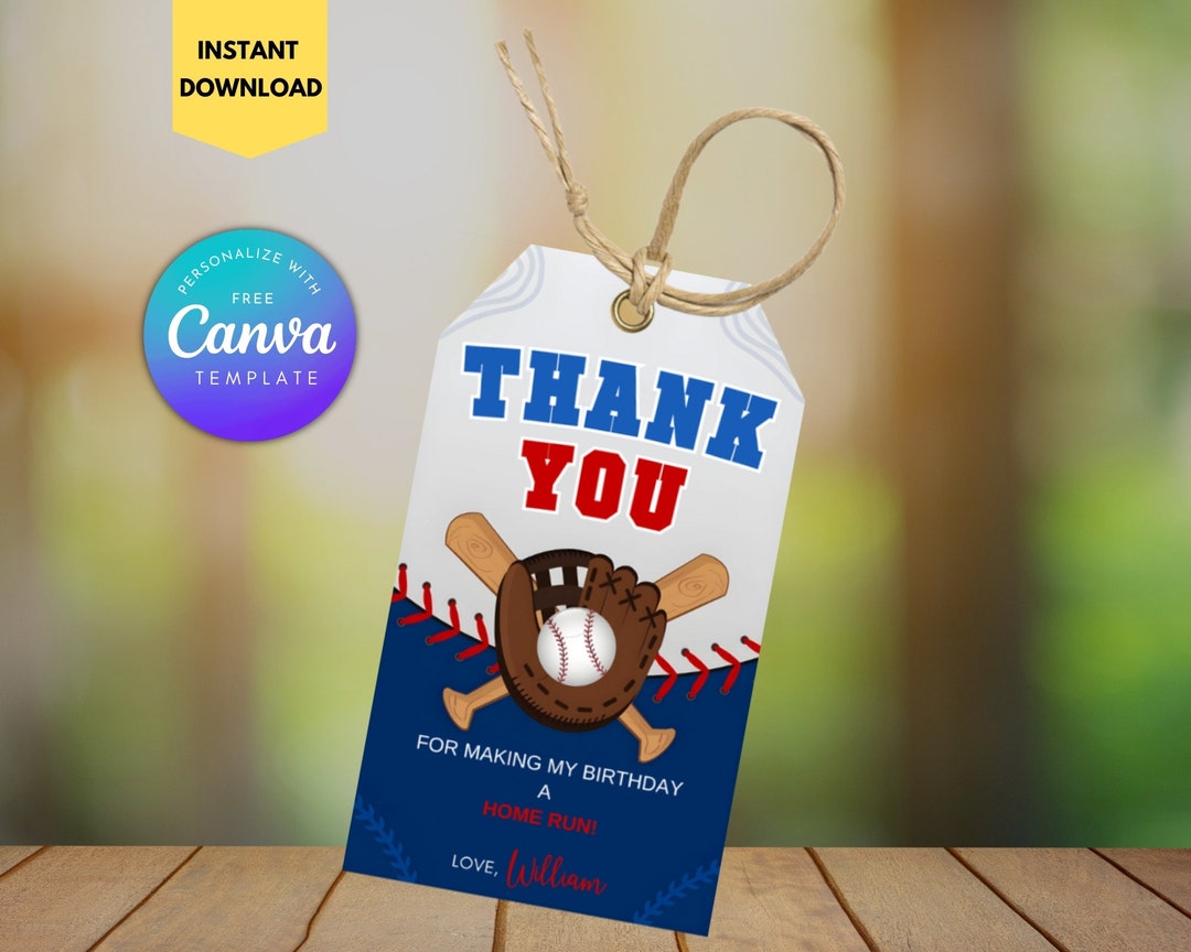 Editable Baseball Thank You Tag Printable Baseball Birthday Favor Tag ...
