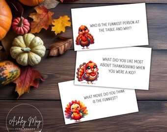 Cartes de conversation pour enfants pour Thanksgiving, questions pour le dîner, cartes d'invite de démarrage de conversation, dîner de Thanksgiving