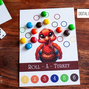 Thanksgiving Kinder Tischspiel, Rollen Sie einen Truthahn, Kinder Aktivität für Thanksgiving, Druckbares Spiel