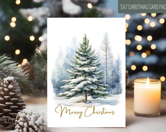 Biglietto per albero di Natale ad acquerello/Cartolina di Natale digitale