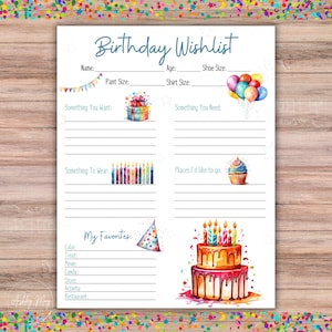 Lista de deseos de cumpleaños para niños, lista de deseos de cumpleaños, lista de deseos de regalos