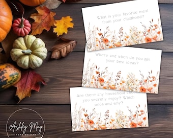 Cartes de conversation de Thanksgiving, Cartes de conversation d'automne, Questions pour le dîner, Cartes d'invite de démarrage de conversation, Dîner de Thanksgiving