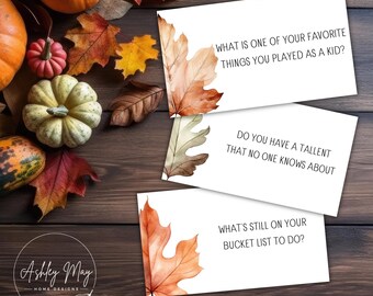 Cartes de conversation de Thanksgiving, Cartes de conversation d'automne, Questions pour le dîner, Cartes d'invite de démarrage de conversation, Dîner de Thanksgiving
