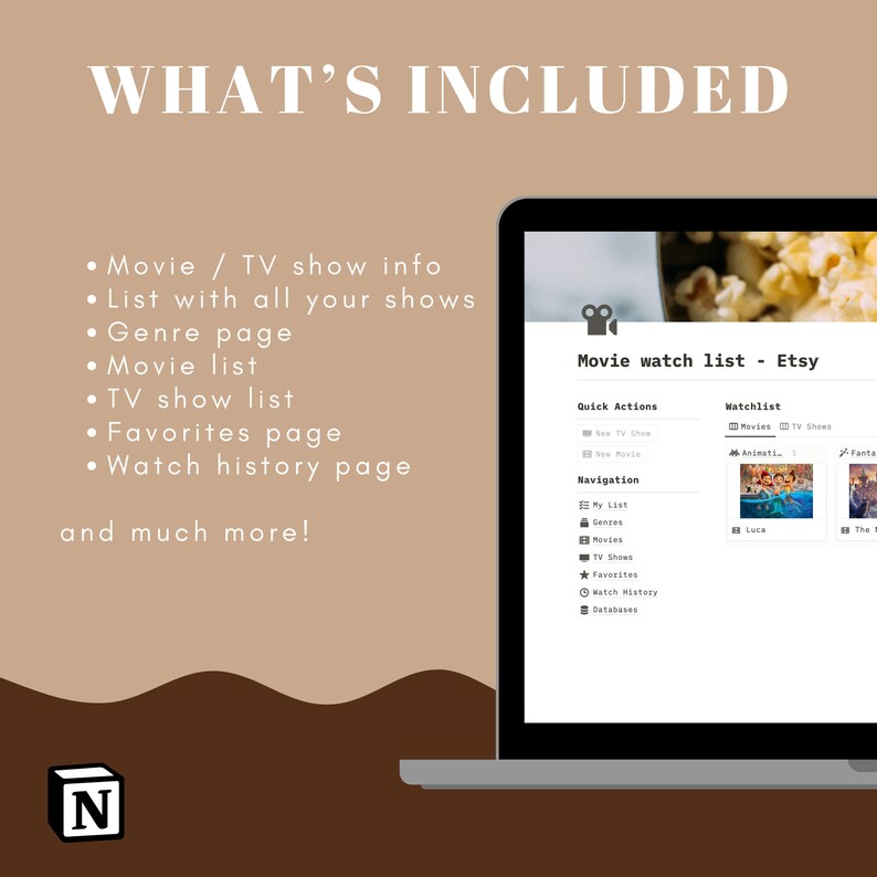 Movie Notion Dashboard Template Movie / TV Show Tracker, Genre Sorting