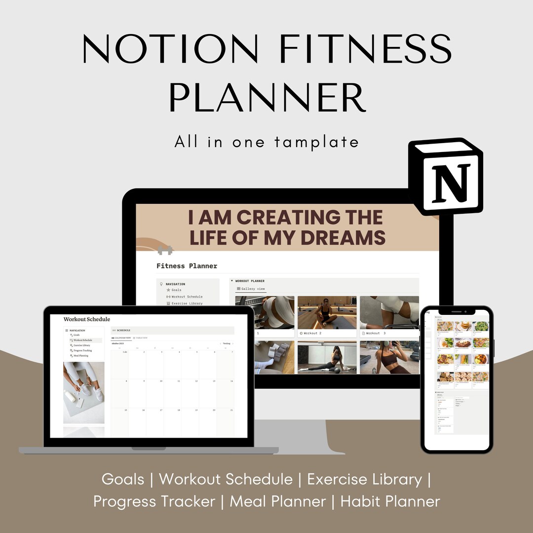 Fitness Notion Dashboard Template Health Planner, Digital Fitness