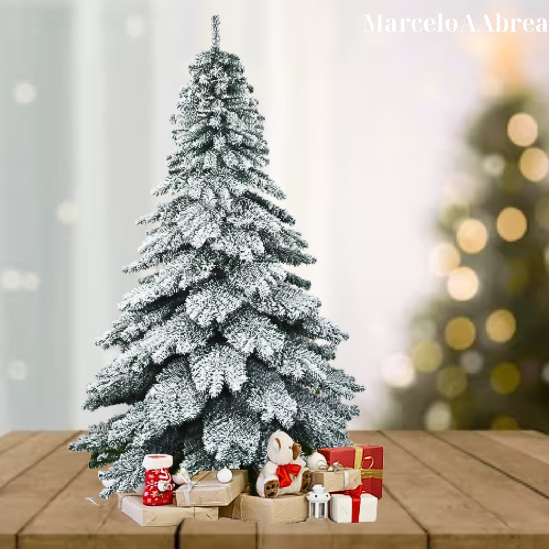 7.5 Foot Tall Artificial Snow Tree With Hinged Christmas Tree Etsy