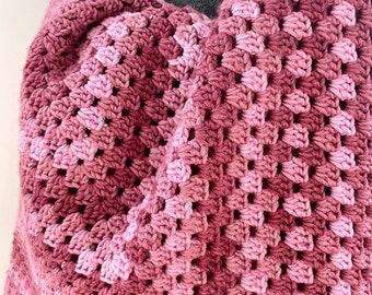 Handmade crochet granny square blanket.