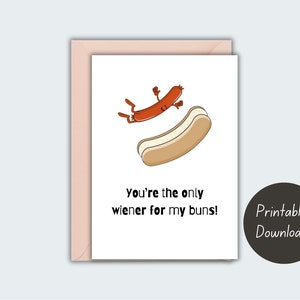 Tarjetas de aniversario, tarjeta de aniversario imprimible, salchichas y bollos, tarjetas divertidas, tarjetas de aniversario divertidas, novio, novia, esposo, esposa