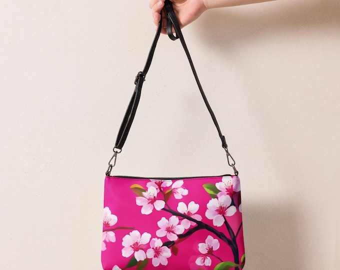 Featured listing image: Elegant Cherry Blossom Crossbody Bag – Faux Leather, Zip Closure, Removable Straps, Gift for Her
