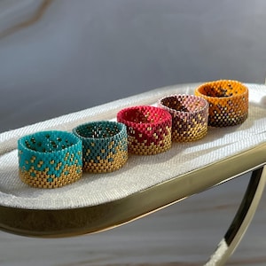 Beaded Ombre Ring, Wide Miyuki Seed Bead Stacking Band
