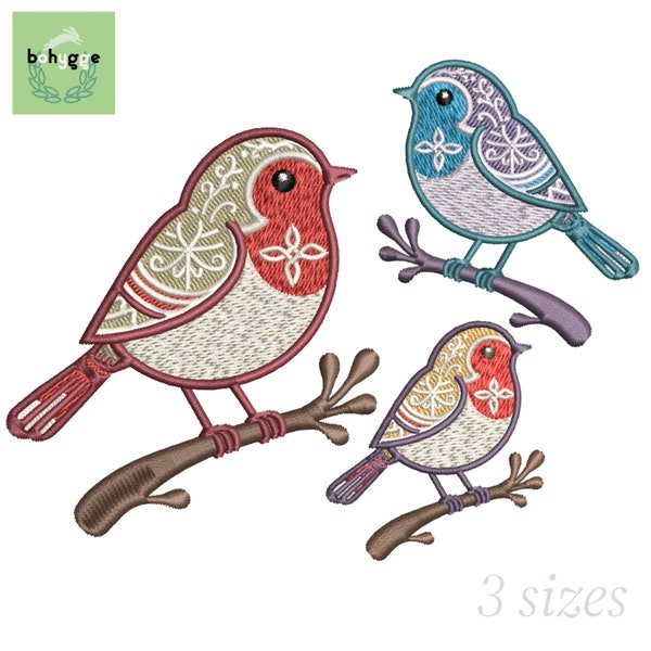 Charming Christmas Robin Folk Art Machine Embroidery File - Ideal for Embroidered Quilts and nostalgic winter gifts and decorations