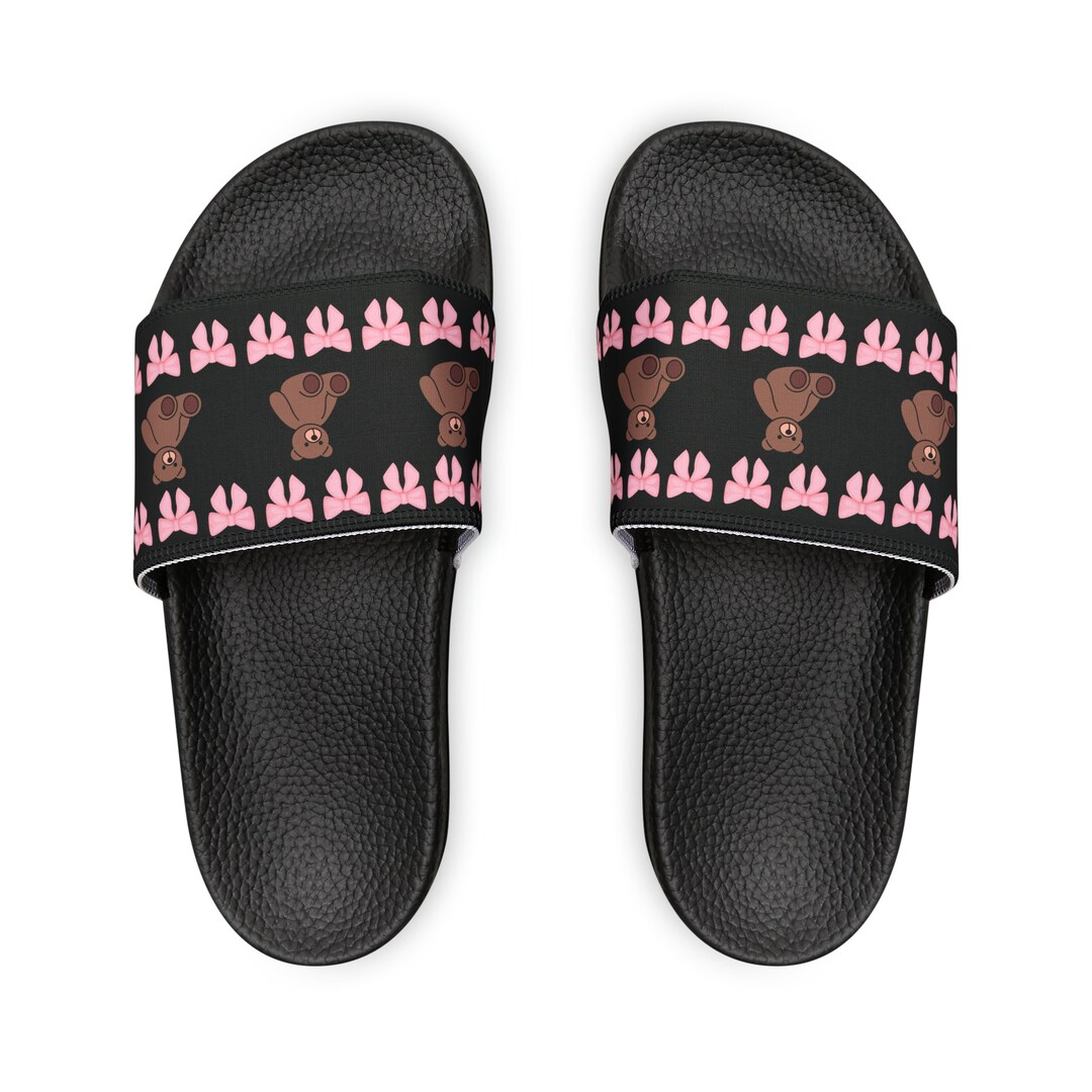 Teddy Bear Slides, Pink Bow Slides, Womens Sandals, Kawaii Slides