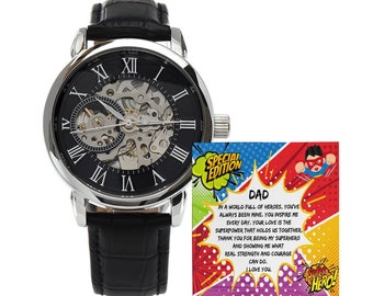 Esté atento al papá superhéroe. Regalo para papá. Reloj de superhéroe para papá.