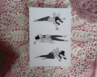 Lazy Cats Postcard Digital Illustration Print