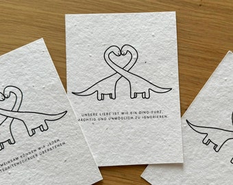 Dino Dinosaurier Postkarte Geschenk Einpflanzbare Karte nachhaltig Geburtstagskarte Jahrestag Geschenk Für Partner Liebe Liebeskarte Blumen